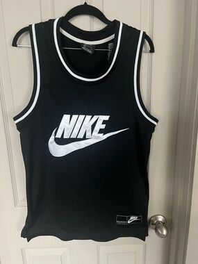 Nike Black and White Logo Mesh Jersey Top